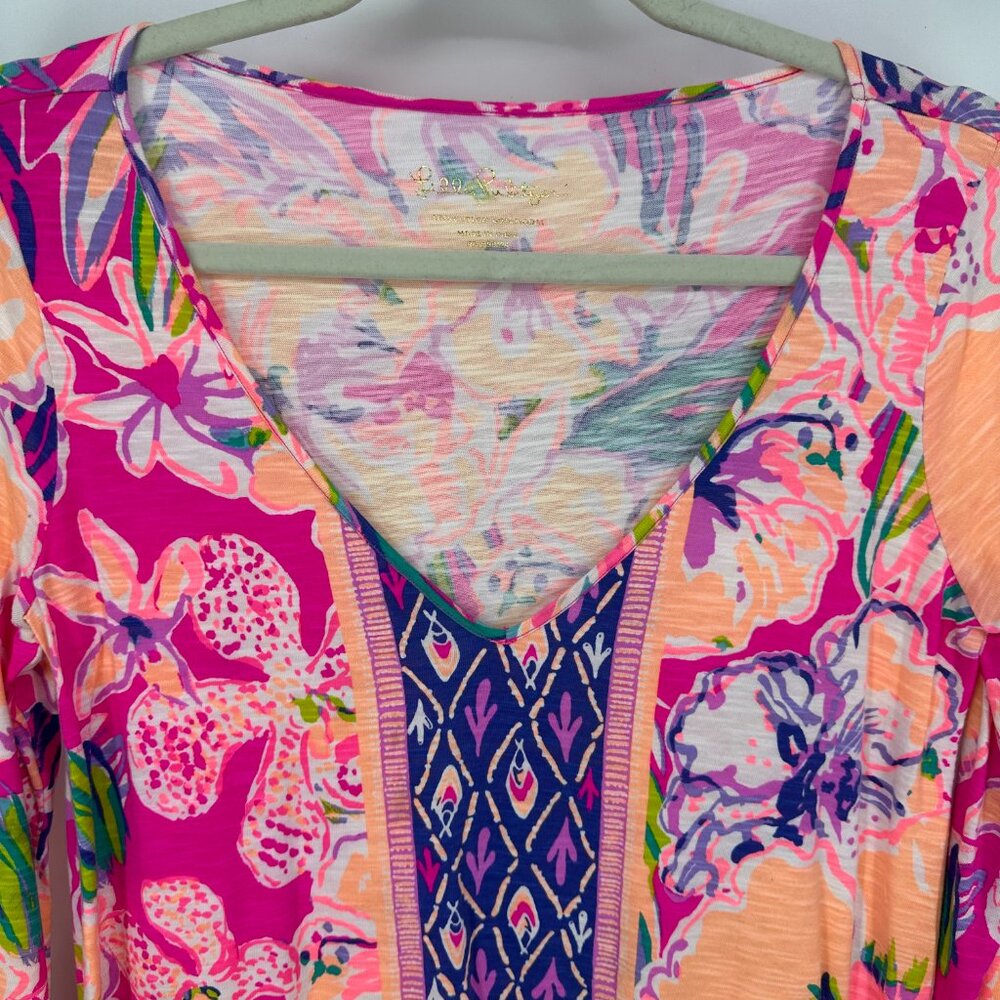 Lilly Pulitzer  Paradis Swing Dress‎ S Magenta Tipping Point Long Sleeve Floral - Picture 8 of 12